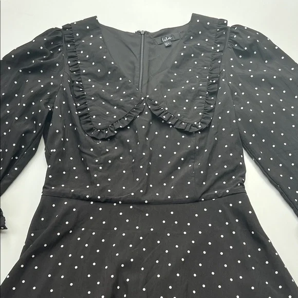 Lulus dress farmhouse cottage polka dot Sweetie Aura Black‎ White Mini Small - Picture 3 of 10